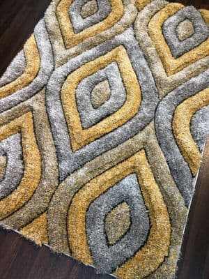 Rugs Aprox 6x4Ft 120x160CM Tear Drop 3D Rug Top Quality Mustard/Grey/Silver