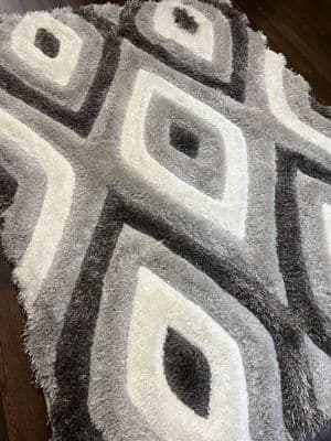 Rugs Aprox 8x6ft 180x240cm 3D  Shaggy Grey/Silver/white Carved Thick Carpet XX