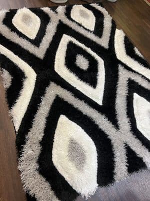 Rugs Aprox 8x6ft 180x240cm 3D Super Shaggy Grey-Silver-white Carved Thick Carpet