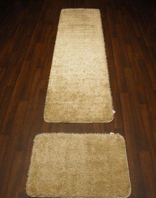 Runner 60x220cm Aprox 7ft +mat 50x70cm Set Of 2 Washables Gypsy Mats Cream/Gold