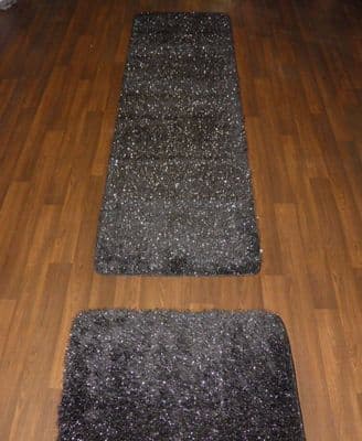 Runners 60x220cm Aprox 7ft +Doormat 50x70cm Set Of 2 Washable Gypsy Mats Black