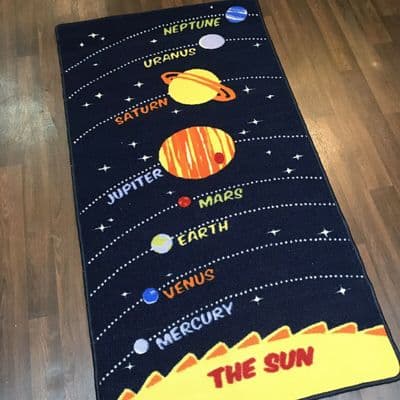 SPACE MATS HOME SCHOOLS 80X150CM PLANETS BLUE/YELLOW NON/SLIP WASHABLE RUGS NICE