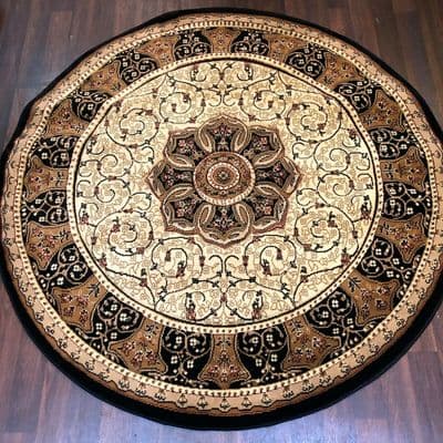 STUNNIG 150X150CM CIRCLE RUGS WOVEN BACK HAND CARVED BLACK/IVORY RANGE RUG/MAT