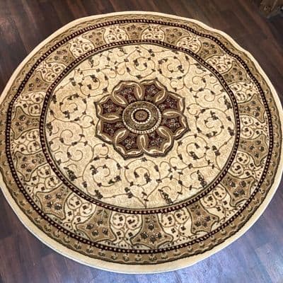 STUNNIG 150X150CM CIRCLE RUGS WOVEN BACK HAND CARVED IVORY-RED RANGE RUGS/MATS