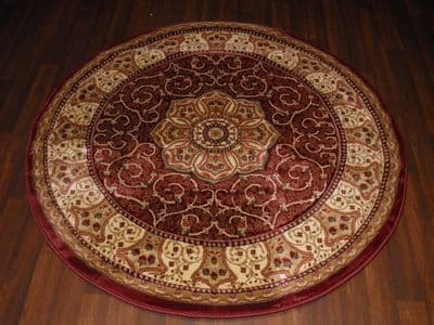 STUNNING 140CMX140CM CIRCLE RUGS WOVEN&CARVED ROYAL RANGE TOP QUALITY BEIGE/RED