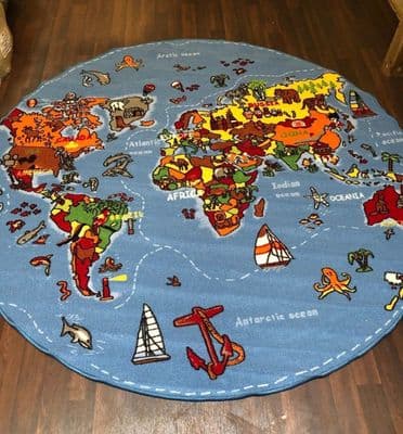 WORLD MAP CHILDREN 200X200CM CIRCLE RUGS MATS HOME SCHOOLS EDUCATIONAL NURSERY