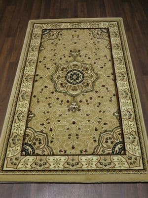 Woven Backed Beige/Ivory Traditional Carved Rug 80cm x 140cm Approx 5x3 Top Quality