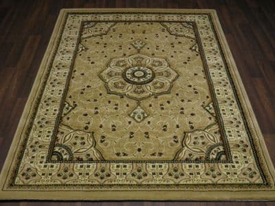 Woven Backed Beige Traditional Carved Rug 120cm x 170cm Approx 6x4 Top Quality