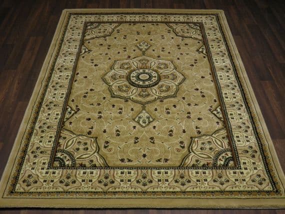 Woven Backed Beige Traditional Carved Rug 120cm x 170cm Approx 6x4 Top Quality