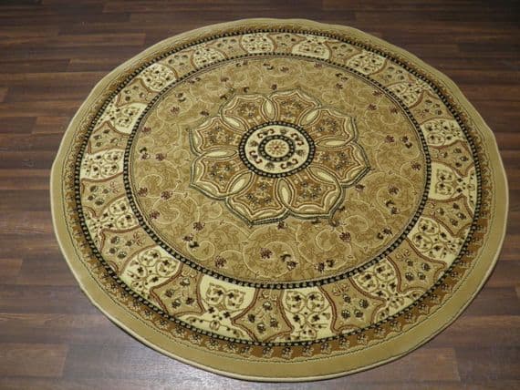 Woven Backed Circle Beige Traditional Carved Rug 150cm x 150cm Circular Top Quality
