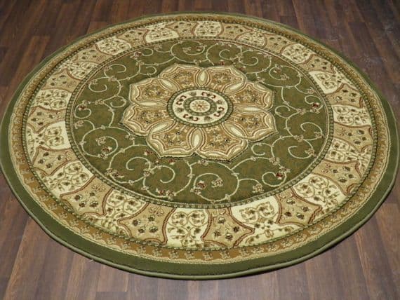 Woven Backed Circle Green Traditional Carved Rug 150cm x 150cm Circular Top Quality