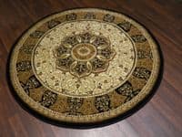 Woven Backed Circle Ivory/Black Traditional Carved Rug 150cm x 150cm Circular Top Quality