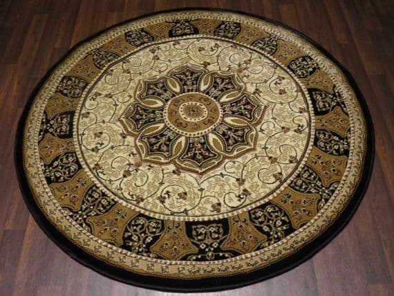 Woven Backed Circle Ivory/Black Traditional Carved Rug 150cm x 150cm Circular Top Quality