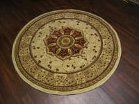 Woven Backed Circle Ivory/Red Traditional Carved Rug 150cm x 150cm Circular Top Quality