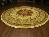 Woven Backed Circle Ivory/Red Traditional Carved Rug 150cm x 150cm Circular Top Quality