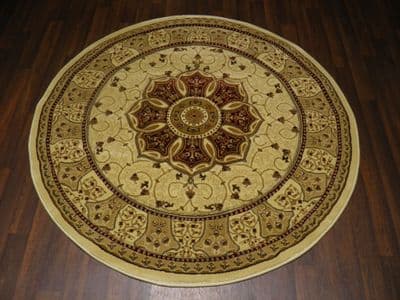 Woven Backed Circle Ivory/Red Traditional Carved Rug 150cm x 150cm Circular Top Quality