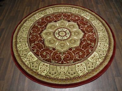 Woven Backed Circle Red Traditional Carved Rug 150cm x 150cm Circular Top Quality