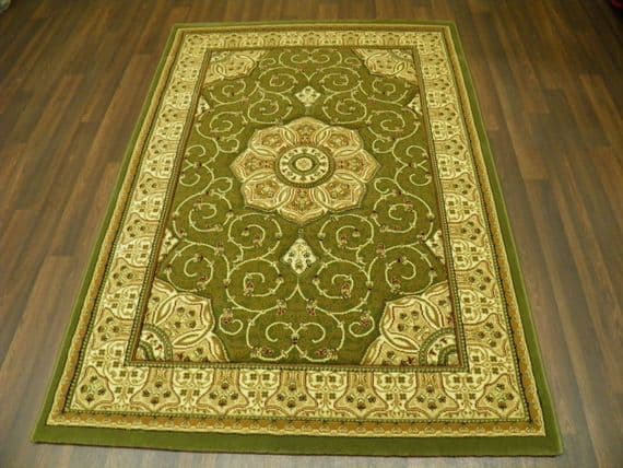 Woven Backed Green Traditional Carved Rug 120cm x 170cm Approx 6x4 Top Quality