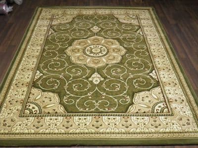 Woven Backed Green Traditional Carved Rug 160cm x 230cm Approx 8x5 Top Quality