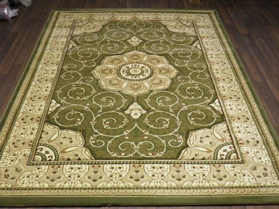 Woven Backed Green Traditional Carved Rug 160cm x 230cm Approx 8x5 Top Quality