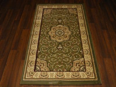 Woven Backed Green Traditional Carved Rug 80cm x 140cm Approx 5x3 Top Quality