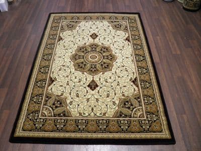Woven Backed Ivory/Black Traditional Carved Rug 120cm x 170cm Approx 6x4 Top Quality