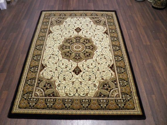 Woven Backed Ivory/Black Traditional Carved Rug 120cm x 170cm Approx 6x4 Top Quality