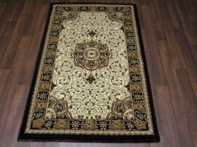 Woven Backed Ivory/Black Traditional Carved Rug 80cm x 140cm Approx 5x3 Top Quality