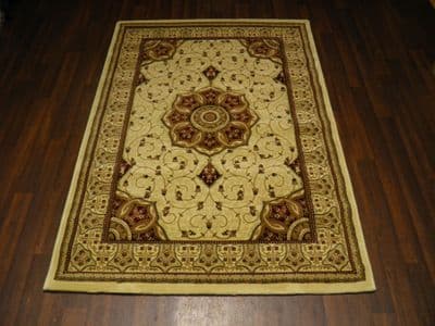 Woven Backed Ivory/Red Traditional Carved Rug 120cm x 170cm Approx 6x4 Top Quality