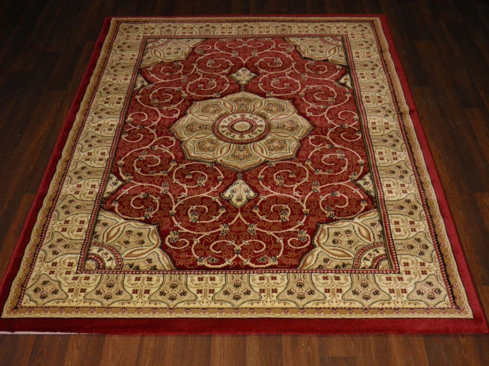 Woven Backed Red Traditional Carved Rug 120cm x 170cm Approx 6x4 Top ...