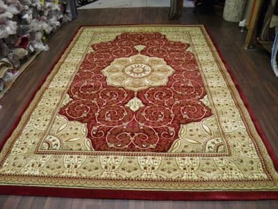 Woven Backed Red Traditional Carved Rug 200cm x 290cm Approx 9x6 Top Quality