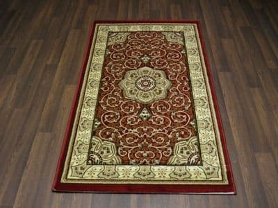 Woven Backed Red Traditional Carved Rug 80cm x 140cm Approx 5x3 Top Quality