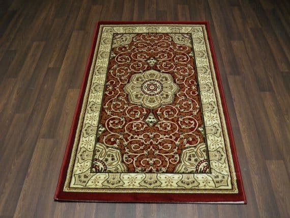 Woven Backed Red Traditional Carved Rug 80cm x 140cm Approx 5x3 Top Quality