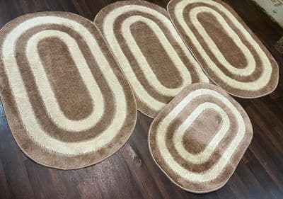 X ROMANY GYPSY WASHABLE SET OF 4 MATS BEIGE-BROWN MATS/RUGS SHAPED NON SLIP MATS