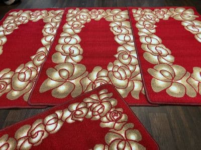 X ROMANY GYPSY WASHABLES SET OF 4 MATS RED NICE NON SLIP GYPSY MATS GOOD RUGS