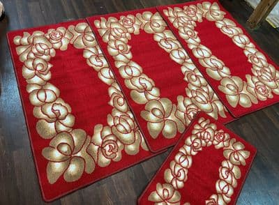 X ROMANY GYPSY WASHABLES SETS OF 4 MATS RED NICE NON SLIP GYPSY MATS GOOD RUGS