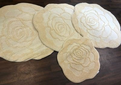 X ROMANY WASHABLES MATS SUPER THICK ROSES CREAM SETS OF 4 3 X100X100CM + DOORMAT