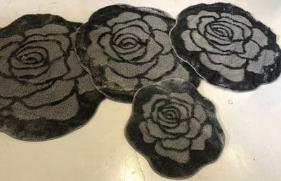X ROMANY WASHABLES MATS SUPER THICK ROSES GREY SETS OF 4 3 X100X100CM + DOORMAT