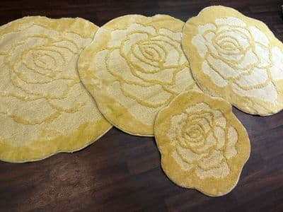 X ROMANY WASHABLES MATS SUPER THICK ROSES LEMON SET OF 4 3 X100X100CM + DOORMAT