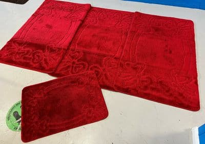 X ROMANY WASHABLES SUPER THICK NEW BOW CHRISTMAS RED 4PC SET NON SLIP MATS-RUGS