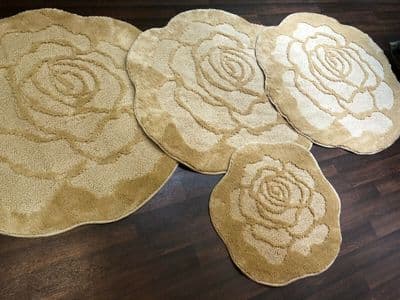 XROMANY WASHABLE MATS SUPER THICK ROSES LIGHT BEIGE SET OF 4 3X100X100CM+DOORMAT