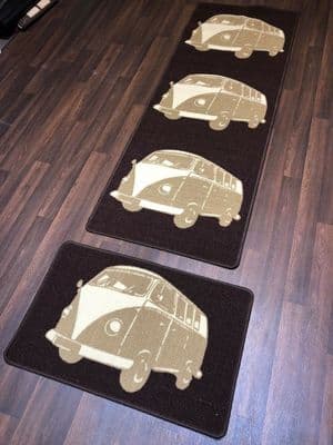 XX NON SLIP RUNNERS 66X185CM APROX 6FTX2FT3 +DOORMAT 50X80 SET OF 2 BROWN/BEIGE