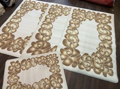 XX ROMANY GYPSY WASHABLE 66X120CM SET OF 4 MATS CREAM-BEIGE NON SLIP GYPSY MATS