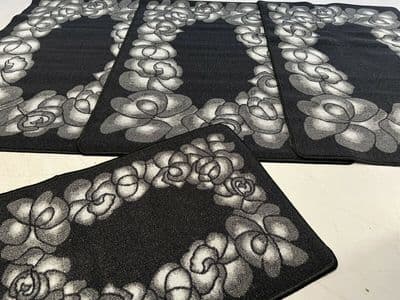 XX ROMANY GYPSY WASHABLE 66x120CM SET OF 4 MATS SILVER/GREY NON SLIP GYPSY BOWS