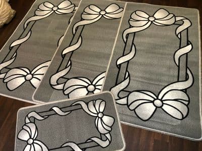 XX ROMANY GYPSY WASHABLES SET OF 4 MATS SILVER/GREY NON SLIP GYPSY BOW/RIBBON X
