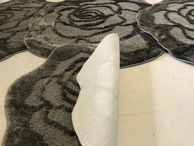 XX ROMANY WASHABLES MATS SUPER THICK ROSES GREY SETS OF 4 3 X100X100CM + DOORMAT