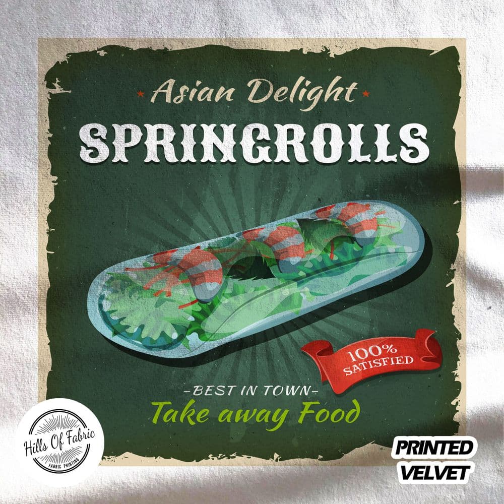 aisian delight spring rolls advertisement printed fabric pannel