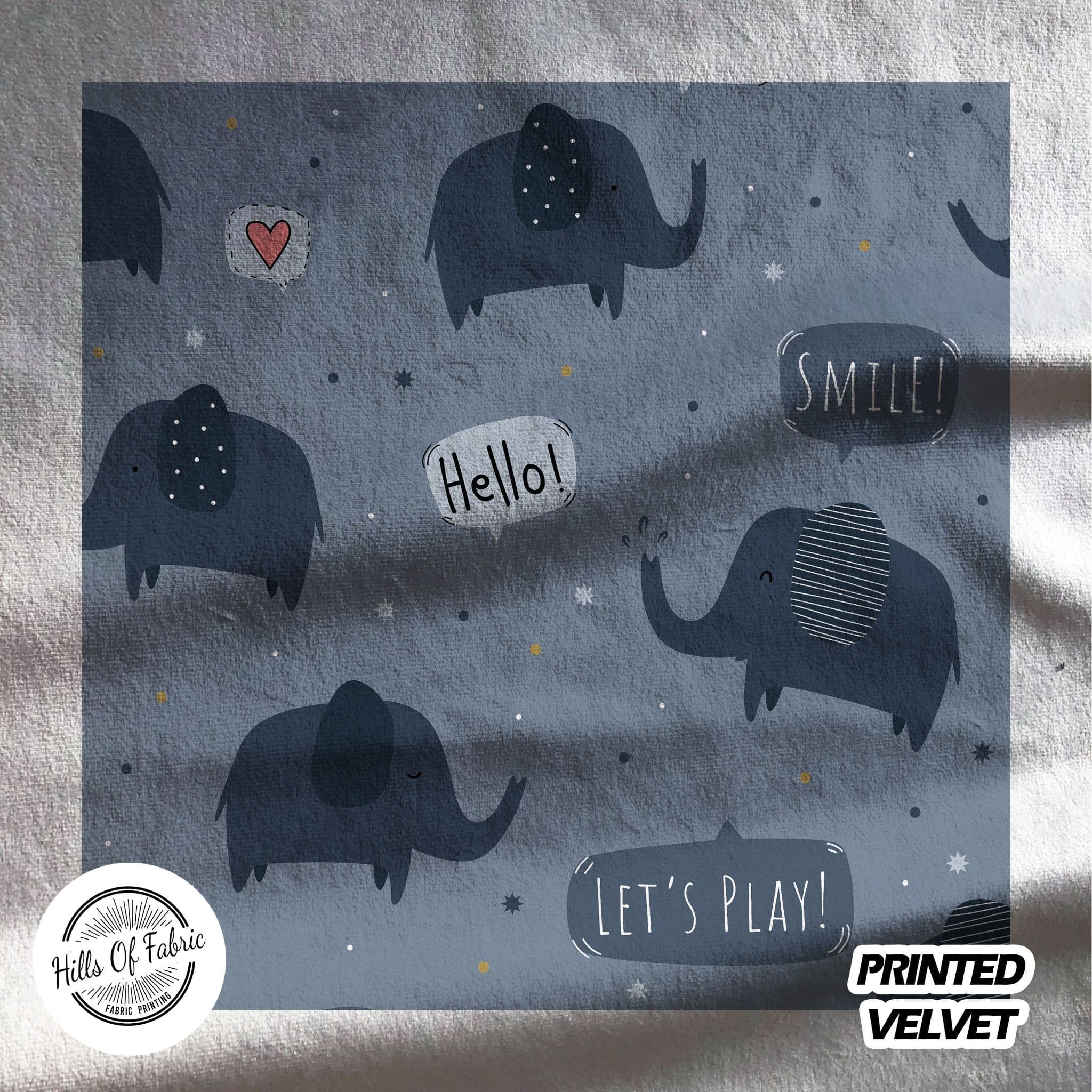 blue elephant pattern Fabric Panel