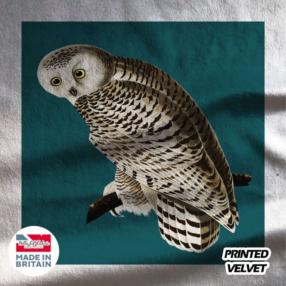 Blue Snowy Owl Fabric Panel