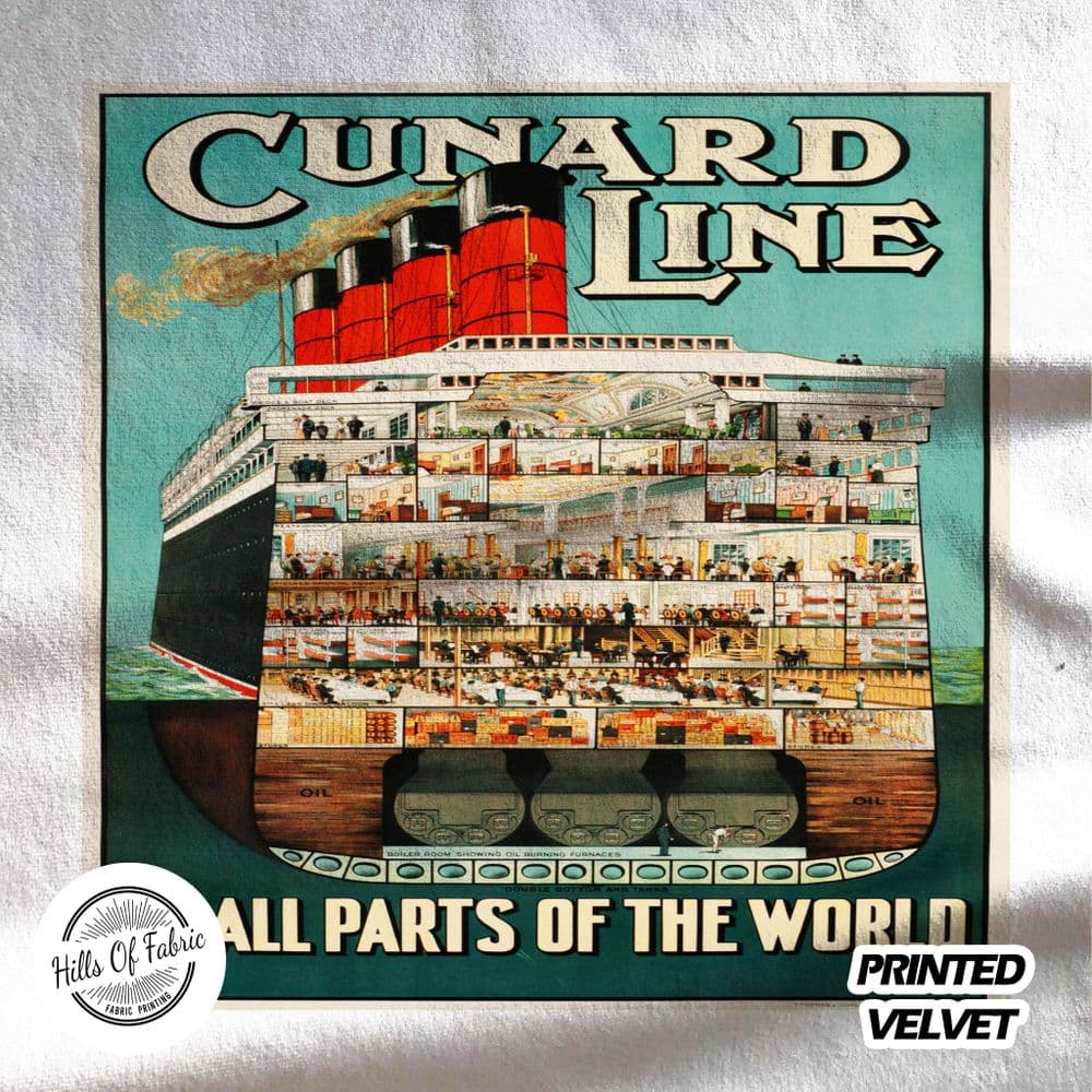 Cunard line Ship Printed Fabric Panel